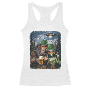 Funny Bigfoot Alien Oktoberfest Racerback Tank Top Selfie Beer Party German Lederhosen UFO Gift