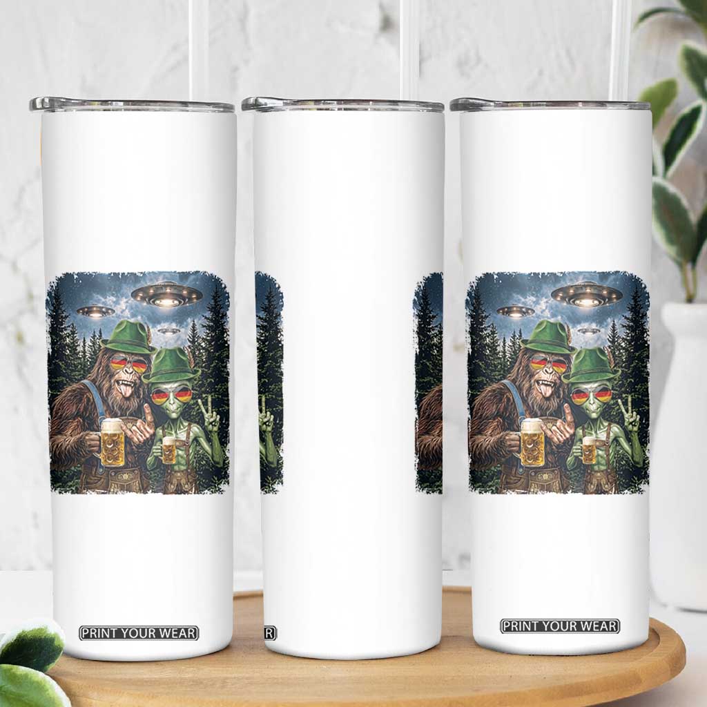 Funny Bigfoot Alien Oktoberfest Skinny Tumbler Selfie Beer Party German Lederhosen UFO Gift TS12 Print Your Wear