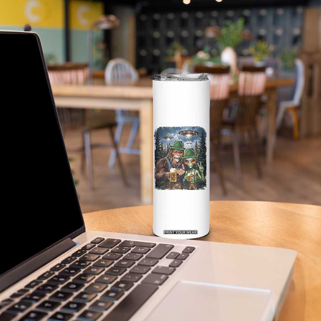 Funny Bigfoot Alien Oktoberfest Skinny Tumbler Selfie Beer Party German Lederhosen UFO Gift TS12 Print Your Wear