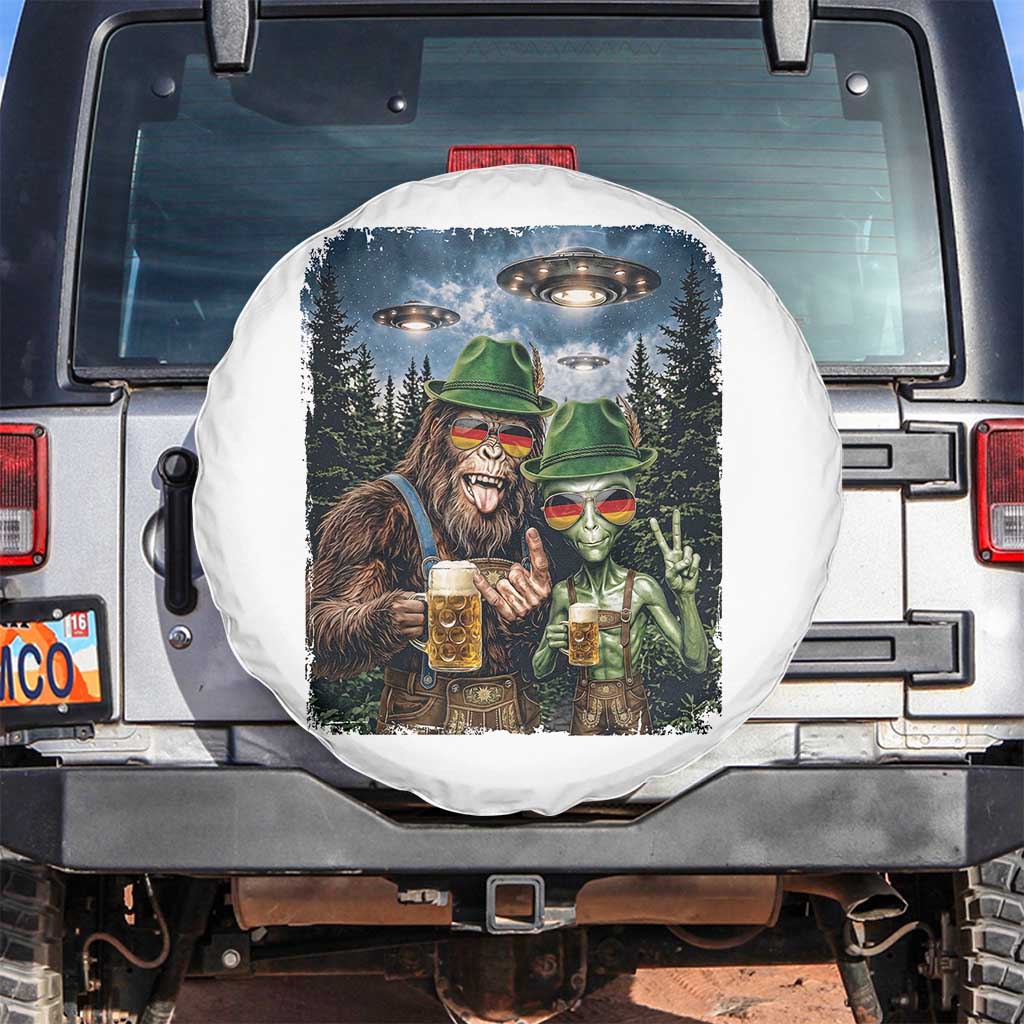 Funny Bigfoot Alien Oktoberfest Spare Tire Cover Selfie Beer Party German Lederhosen UFO Gift TS12 No hole White Print Your Wear