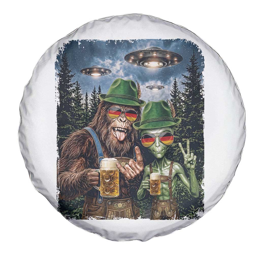Funny Bigfoot Alien Oktoberfest Spare Tire Cover Selfie Beer Party German Lederhosen UFO Gift TS12 Print Your Wear