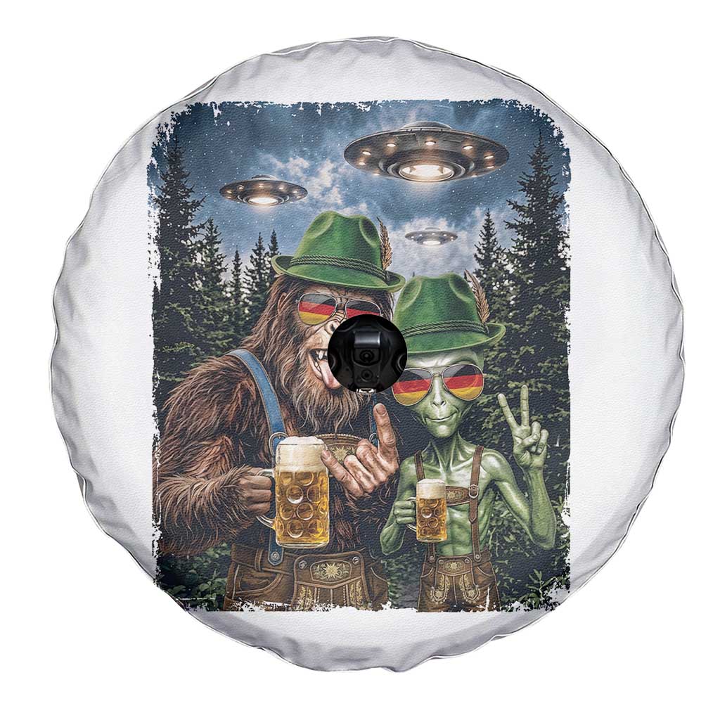 Funny Bigfoot Alien Oktoberfest Spare Tire Cover Selfie Beer Party German Lederhosen UFO Gift TS12 Print Your Wear