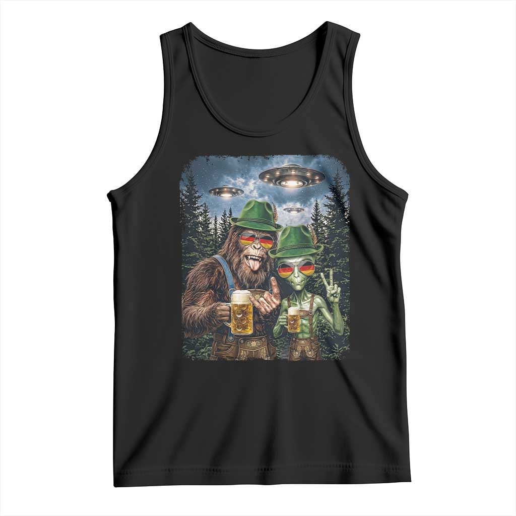 Funny Bigfoot Alien Oktoberfest Tank Top Selfie Beer Party German Lederhosen UFO Gift TS12 Black Print Your Wear
