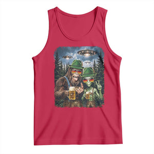 Funny Bigfoot Alien Oktoberfest Tank Top Selfie Beer Party German Lederhosen UFO Gift