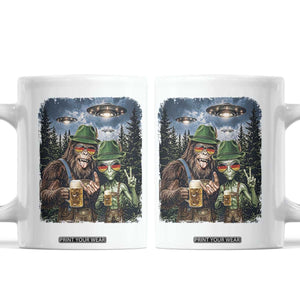 Funny Bigfoot Alien Oktoberfest Coffee Mug Selfie Beer Party German Lederhosen UFO Gift TS12 White Print Your Wear