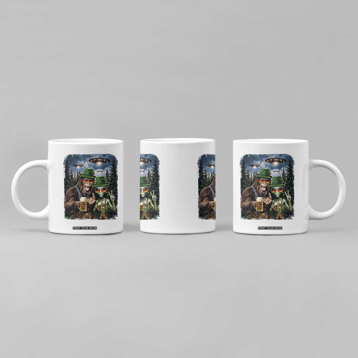Funny Bigfoot Alien Oktoberfest Coffee Mug Selfie Beer Party German Lederhosen UFO Gift TS12 Print Your Wear