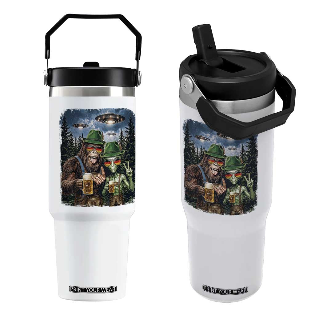 Funny Bigfoot Alien Oktoberfest Flip Straw Tumbler Selfie Beer Party German Lederhosen UFO Gift TS12 One Size: 30 oz White Print Your Wear