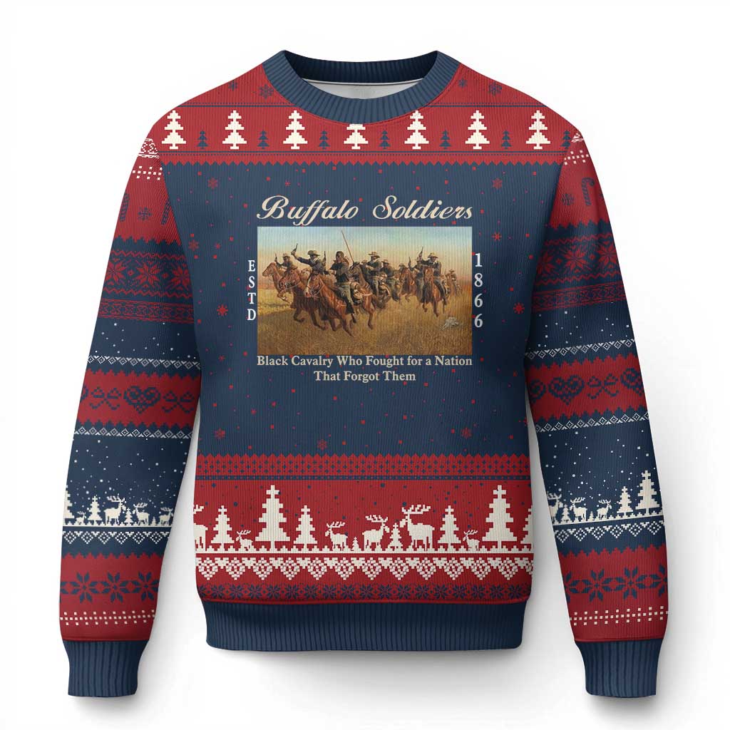 Buffalo Soldiers Black Cavalry 1866 Ugly Christmas Sweater African American Military History Black History Gift TS12 Navy Red Print Your Wear