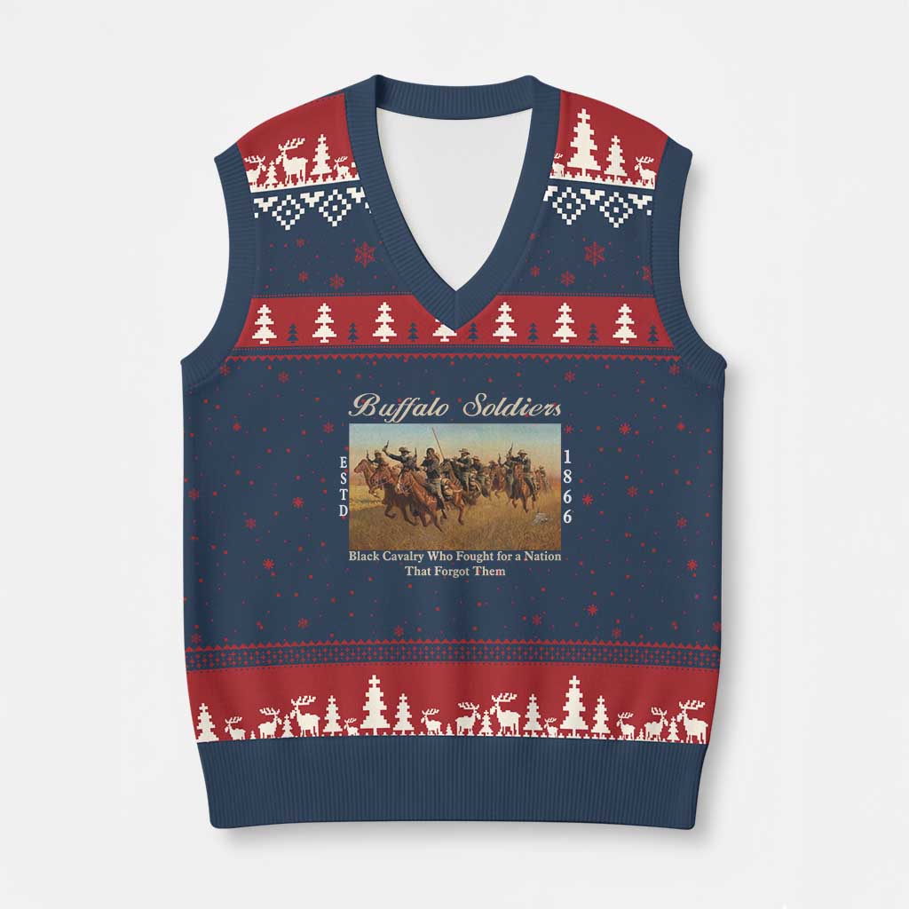 Buffalo Soldiers Black Cavalry 1866 V-Neck Knit Sweater Vest African American Military History Black History Gift TS12 Navy Red Print Your Wear