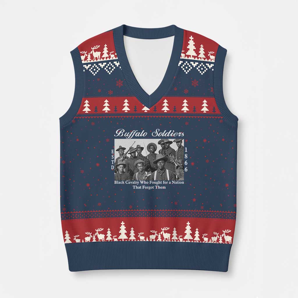 Buffalo Soldiers 1866 African American Cavalry V-Neck Knit Sweater Vest Black History Military Heritage Gift TS12 Navy Red Print Your Wear