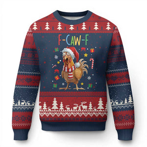 Funny F Caw F Chicken Joke Gift Ugly Christmas Sweater Xmas Gift - Print Your Wear