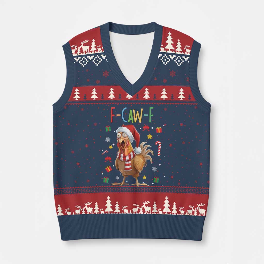 Funny F Caw F Chicken Joke Gift V-Neck Knit Sweater Vest Xmas Gift TS12 Navy Red Print Your Wear