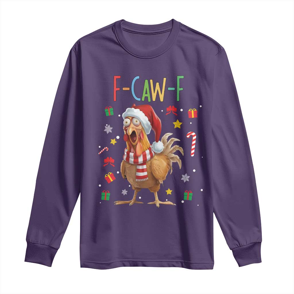 Funny F Caw F Chicken Joke Gift Long Sleeve Shirt Christmas Gift TS12 Purple Print Your Wear