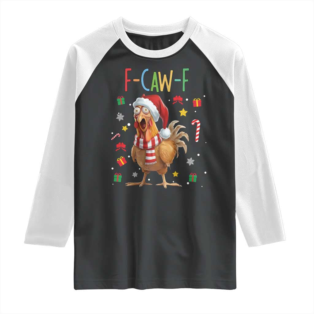Funny F Caw F Chicken Joke Gift Raglan Shirt Christmas Gift TS12 Black White Print Your Wear