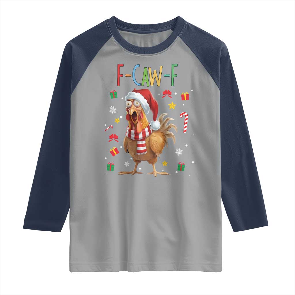 Funny F Caw F Chicken Joke Gift Raglan Shirt Christmas Gift TS12 Sport Gray Navy Print Your Wear