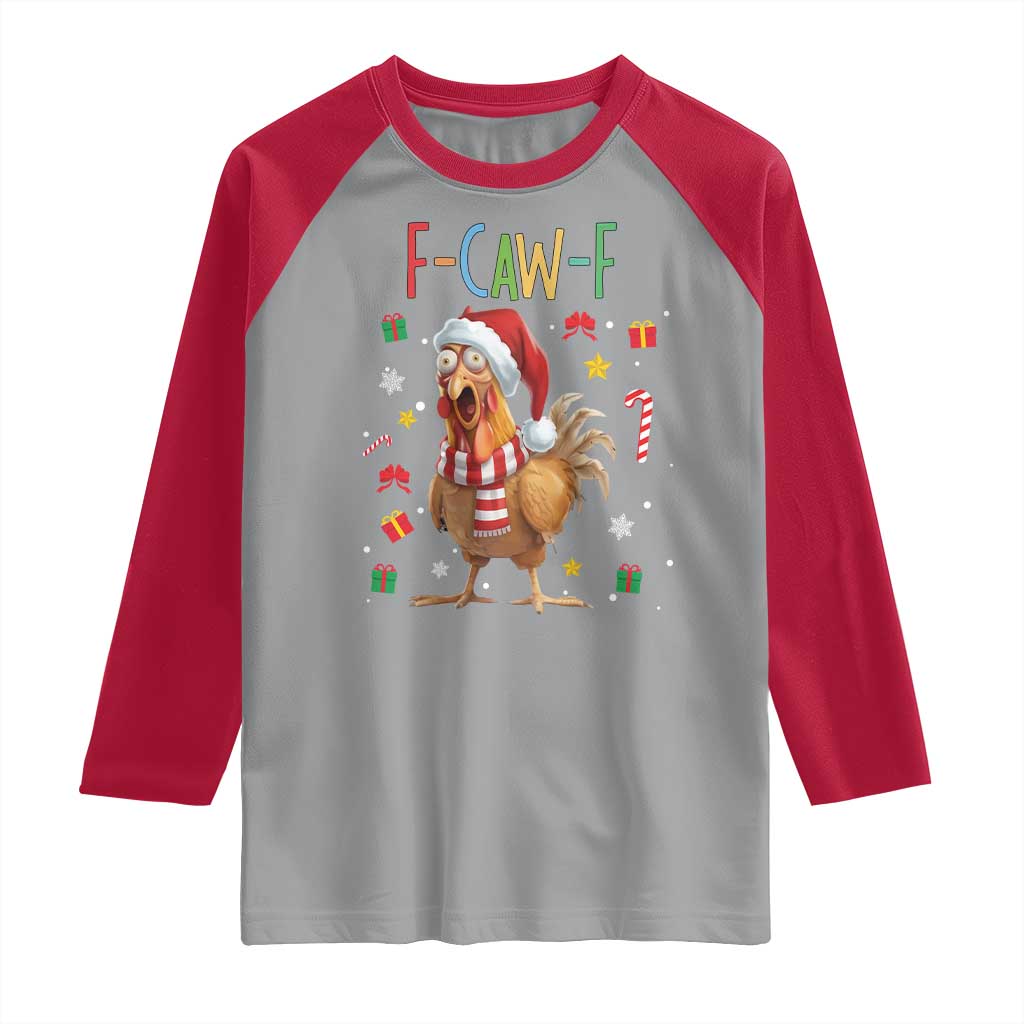 Funny F Caw F Chicken Joke Gift Raglan Shirt Christmas Gift TS12 Sport Gray Red Print Your Wear