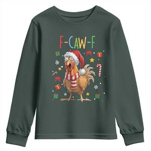 Funny F Caw F Chicken Joke Gift Youth Sweatshirt Christmas Gift TS12 Dark Forest Green Print Your Wear