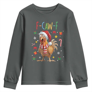 Funny F Caw F Chicken Joke Gift Youth Sweatshirt Christmas Gift TS12 Dark Heather Print Your Wear