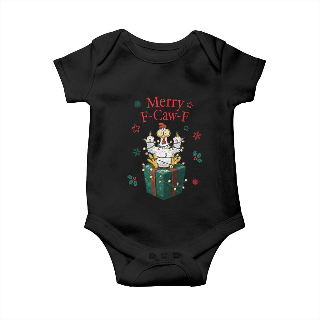 Merry F-Caw-F Chicken Baby Onesie Funny Christmas Gift TS12 Black Print Your Wear