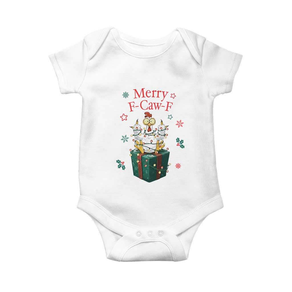 Merry F-Caw-F Chicken Baby Onesie Funny Christmas Gift TS12 White Print Your Wear