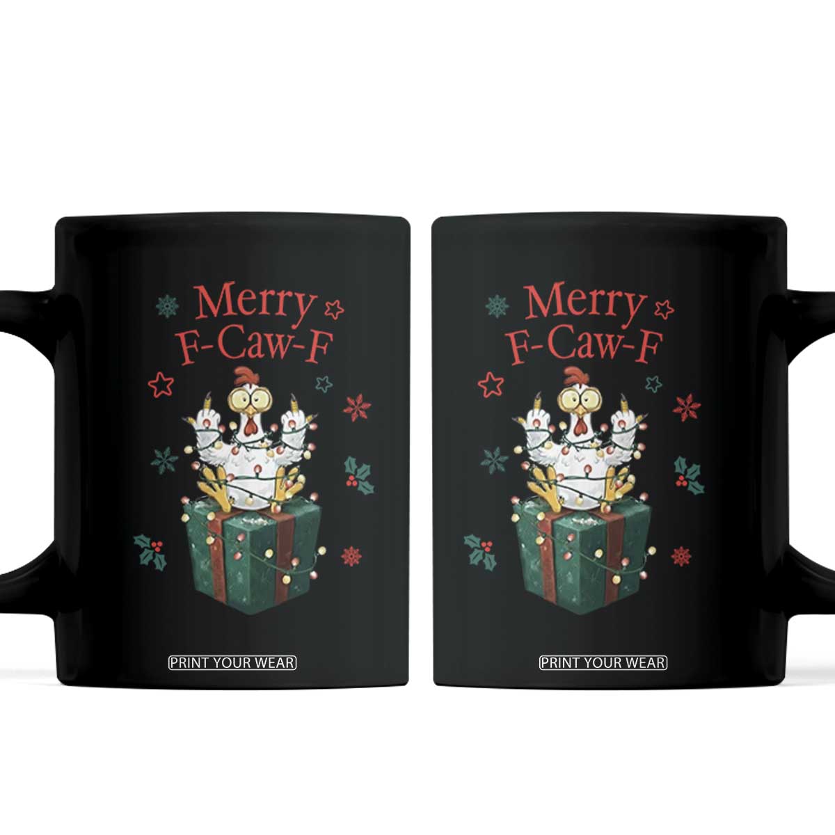 Merry F-Caw-F Chicken Coffee Mug Funny Christmas Gift TS12 Black Print Your Wear