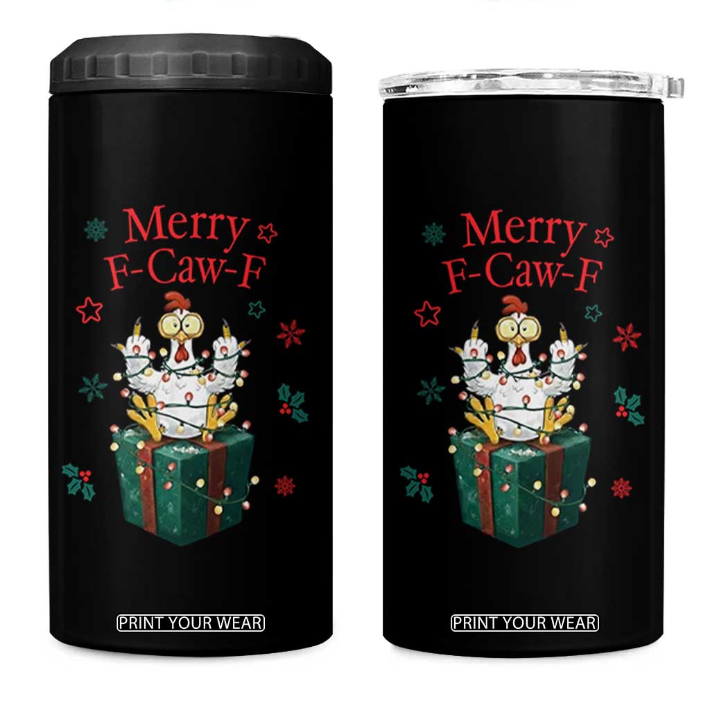 Merry F-Caw-F Chicken 4 in 1 Can Cooler Tumbler Funny Christmas Gift - Print Your Wear