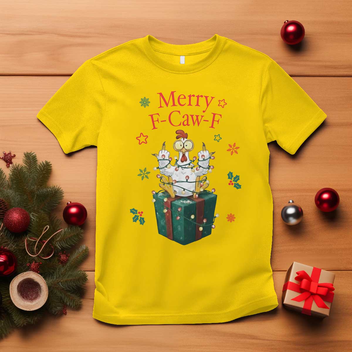 Merry F-Caw-F Chicken T Shirt Funny Christmas Gift TS12 Daisy Print Your Wear