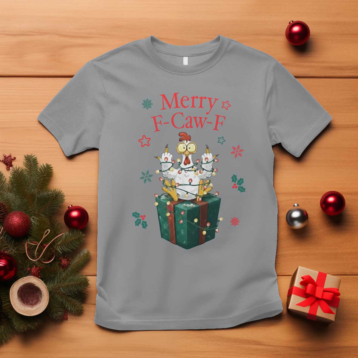 Merry F-Caw-F Chicken T Shirt Funny Christmas Gift TS12 Sport Gray Print Your Wear