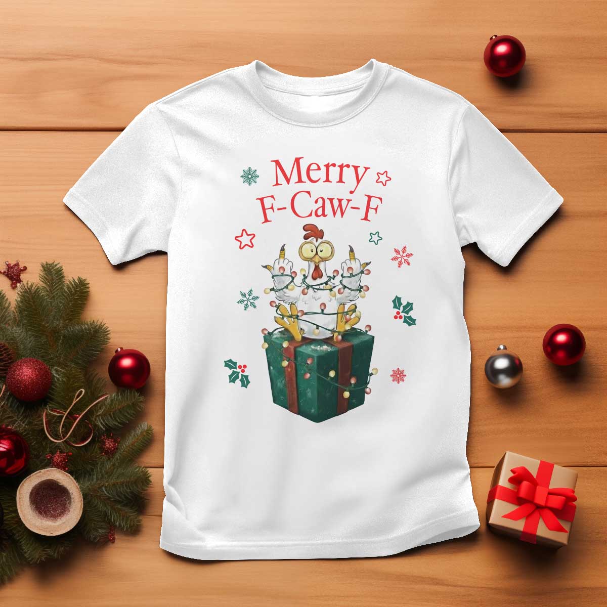 Merry F-Caw-F Chicken T Shirt Funny Christmas Gift TS12 White Print Your Wear