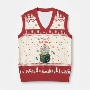 Merry F-Caw-F Chicken V-Neck Knit Sweater Vest Funny Xmas Gift TS12 Beige Red Print Your Wear