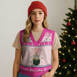 Merry F-Caw-F Chicken V-Neck Knit Sweater Vest Funny Xmas Gift TS12 Hot Pink Print Your Wear