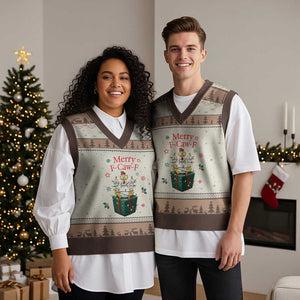 Merry F-Caw-F Chicken V-Neck Knit Sweater Vest Funny Xmas Gift TS12 Mocha Mousse Print Your Wear