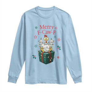 Merry F-Caw-F Chicken Long Sleeve Shirt Funny Christmas Gift TS12 Light Blue Print Your Wear