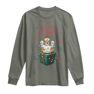 Merry F-Caw-F Chicken Long Sleeve Shirt Funny Christmas Gift TS12 Military Green Print Your Wear