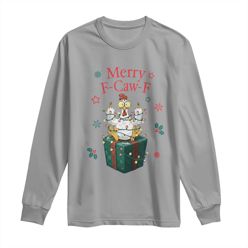 Merry F-Caw-F Chicken Long Sleeve Shirt Funny Christmas Gift TS12 Sport Gray Print Your Wear
