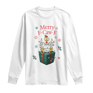 Merry F-Caw-F Chicken Long Sleeve Shirt Funny Christmas Gift TS12 White Print Your Wear