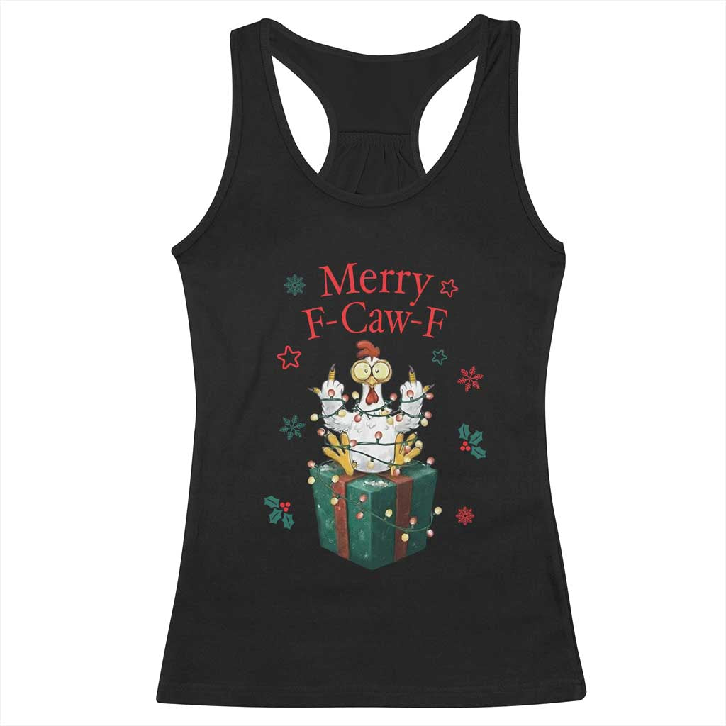 Merry F-Caw-F Chicken Racerback Tank Top Funny Christmas Gift TS12 Black Print Your Wear