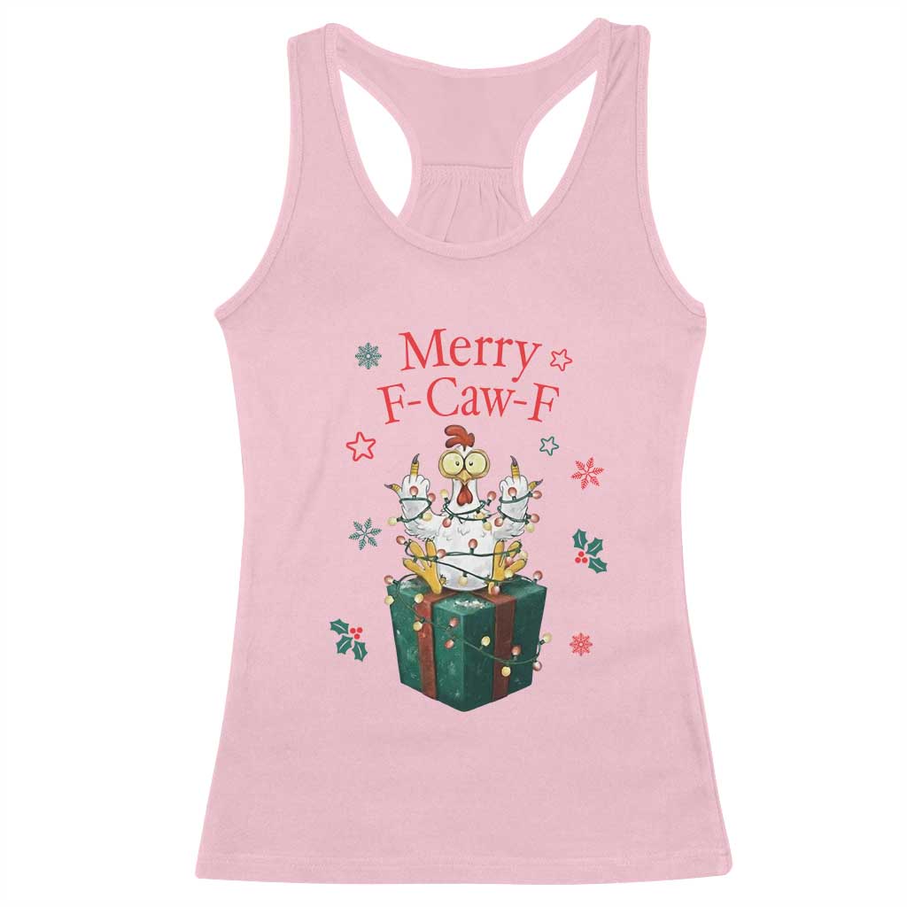 Merry F-Caw-F Chicken Racerback Tank Top Funny Christmas Gift TS12 Light Pink Print Your Wear