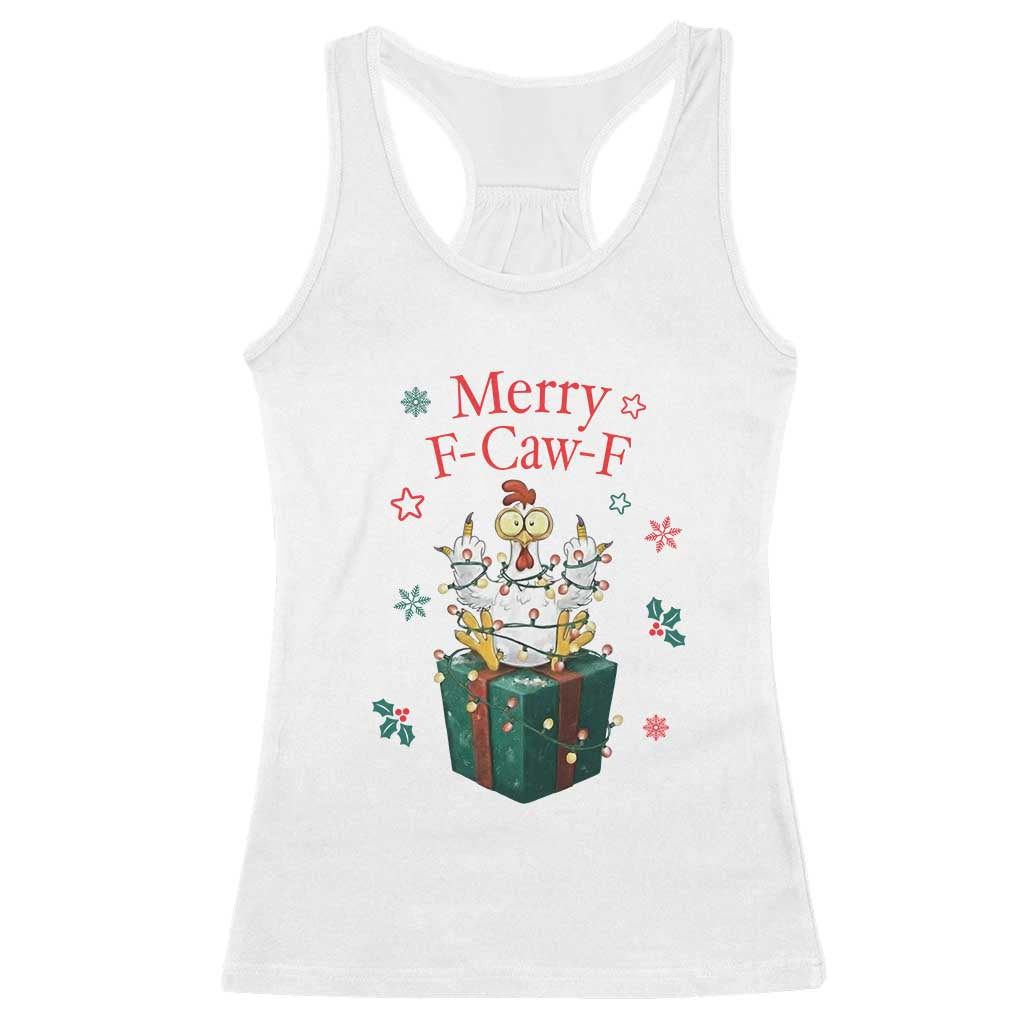 Merry F-Caw-F Chicken Racerback Tank Top Funny Christmas Gift TS12 White Print Your Wear