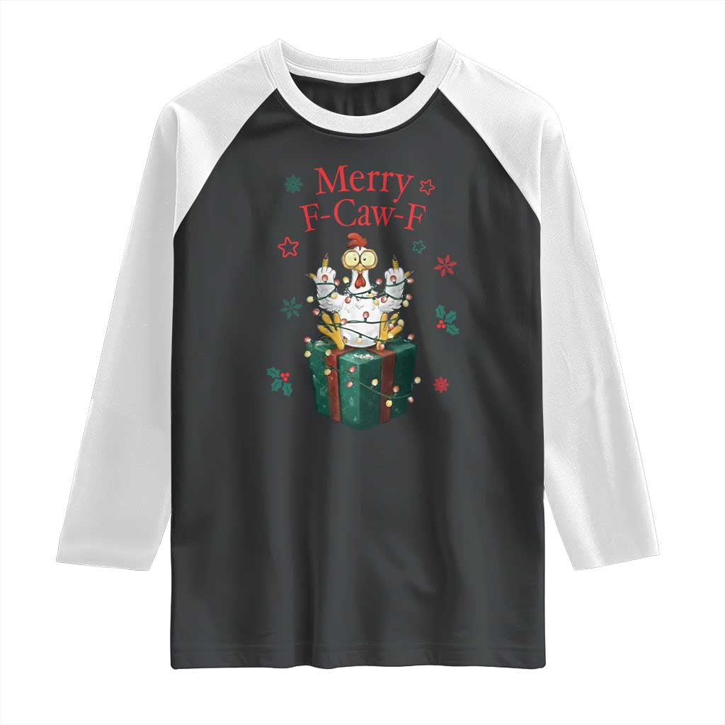 Merry F-Caw-F Chicken Raglan Shirt Funny Christmas Gift - Print Your Wear