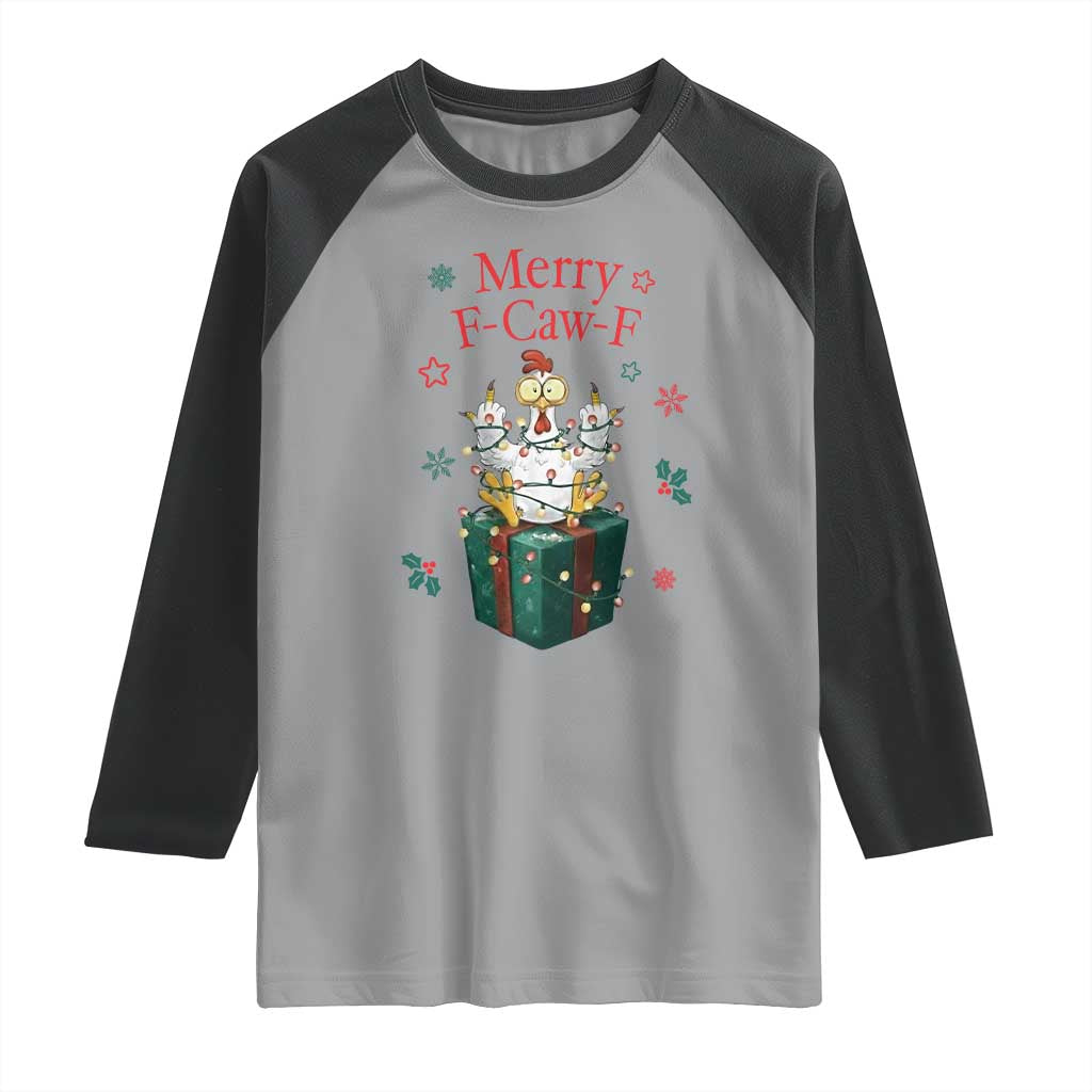 Merry F-Caw-F Chicken Raglan Shirt Funny Christmas Gift TS12 Sport Gray Black Print Your Wear