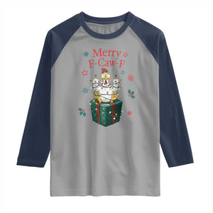 Merry F-Caw-F Chicken Raglan Shirt Funny Christmas Gift TS12 Sport Gray Navy Print Your Wear