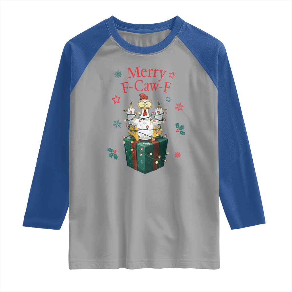 Merry F-Caw-F Chicken Raglan Shirt Funny Christmas Gift TS12 Sport Gray Royal Print Your Wear