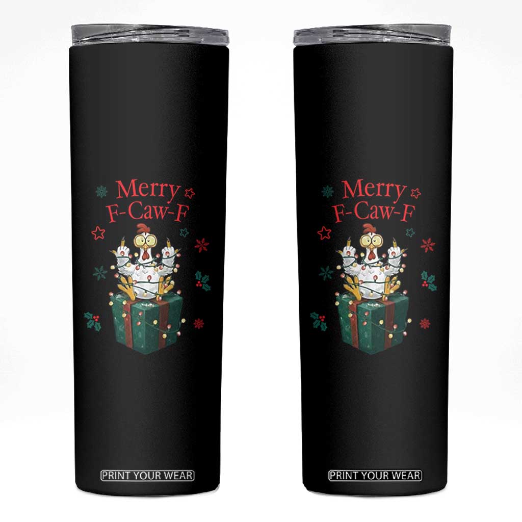 Merry F-Caw-F Chicken Skinny Tumbler Funny Christmas Gift TS12 Black Print Your Wear