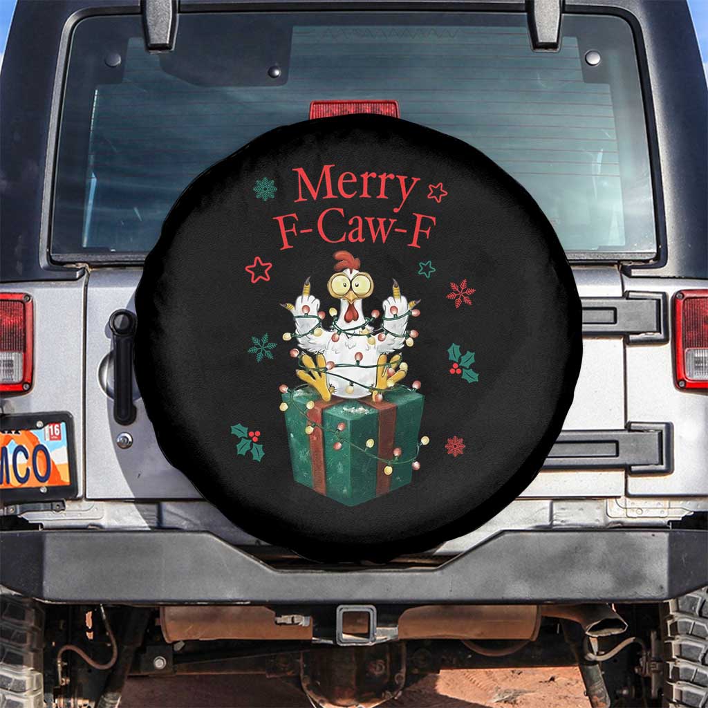 Merry F-Caw-F Chicken Spare Tire Cover Funny Christmas Gift TS12 No hole Black Print Your Wear