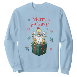 Merry F-Caw-F Chicken Sweatshirt Funny Christmas Gift TS12 Light Blue Print Your Wear