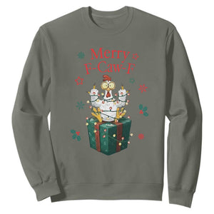 Merry F-Caw-F Chicken Sweatshirt Funny Christmas Gift TS12 Military Green Print Your Wear