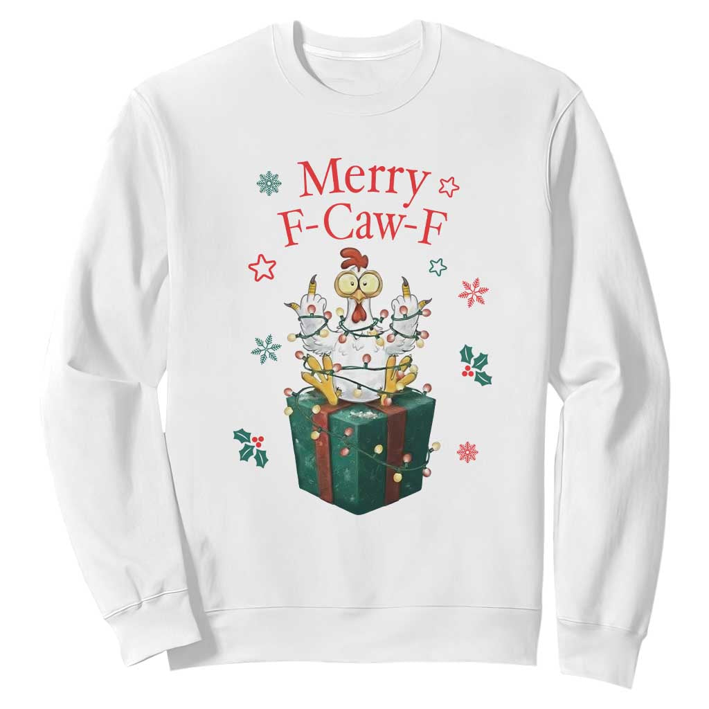 Merry F-Caw-F Chicken Sweatshirt Funny Christmas Gift TS12 White Print Your Wear