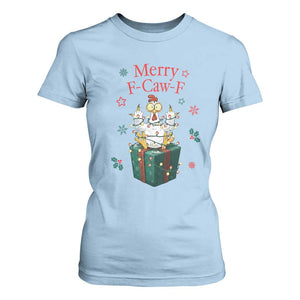Merry F-Caw-F Chicken T Shirt For Women Funny Christmas Gift TS12 Light Blue Print Your Wear