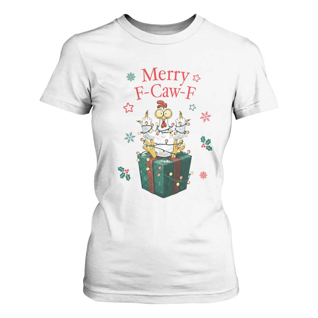 Merry F-Caw-F Chicken T Shirt For Women Funny Christmas Gift TS12 White Print Your Wear